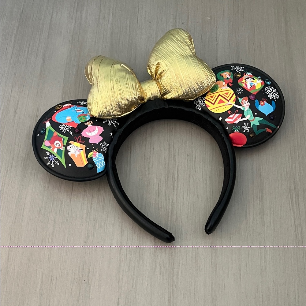 Gold Bow Black Mouse Ears Headband